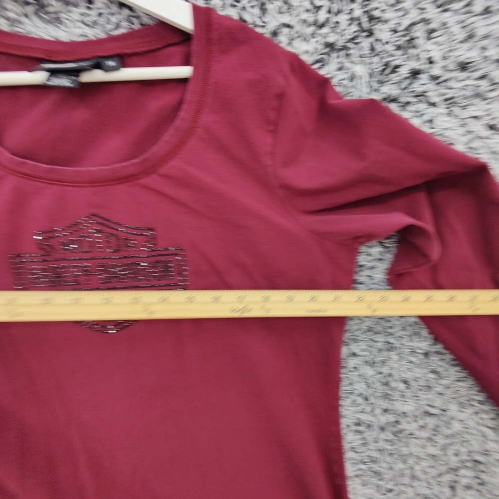 Harley-Davidson Womens Biker Rocker Top 1W Maroon Studded Logo Long Sleeve Tee - Picture 3 of 16